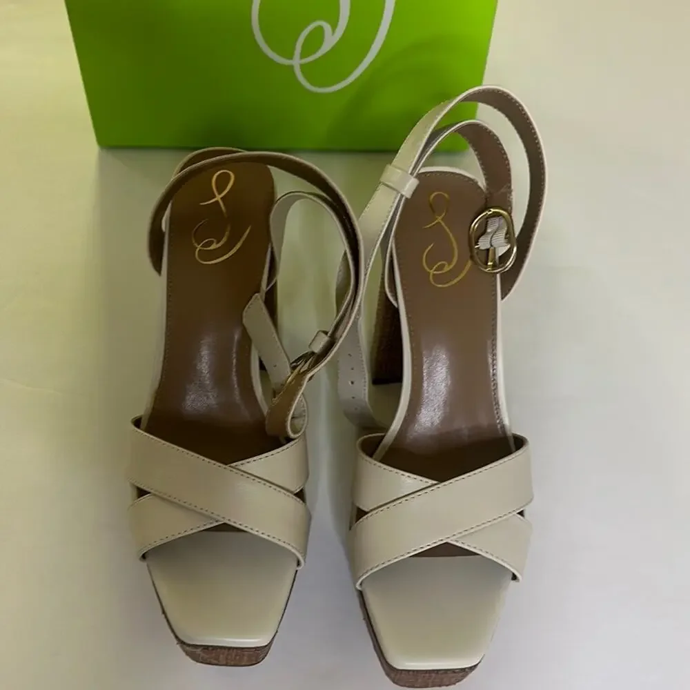 Sam Edelman Cream Platform Block Heel Sandals Size 9 NWT leather - Picture 5 of 13
